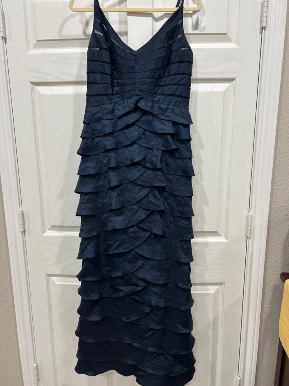 Adrianna Papell Navy Layered Ruffle V-Neck Maxi Dress